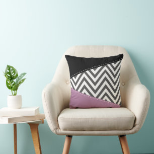 Grey Zigzag, Grey Chevron, Zigzag Pattern, Purple Cushion