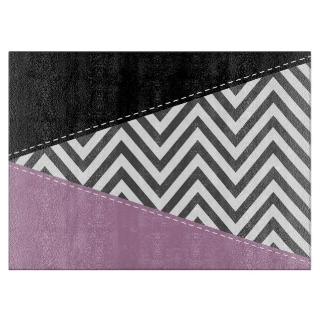 Grey Zigzag, Grey Chevron, Zigzag Pattern, Purple Cutting Board (Front)