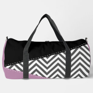 Grey Zigzag, Grey Chevron, Zigzag Pattern, Purple Duffle Bag