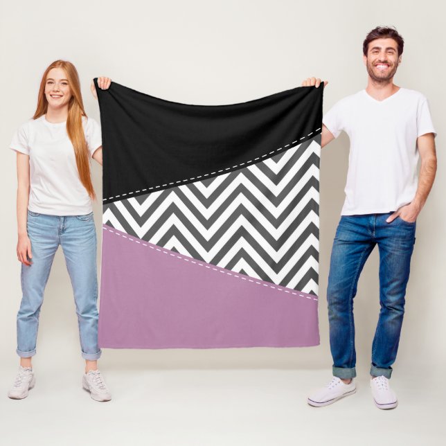 Grey Zigzag, Grey Chevron, Zigzag Pattern, Purple Fleece Blanket (In Situ)