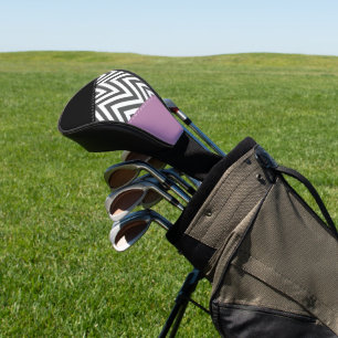 Grey Zigzag, Grey Chevron, Zigzag Pattern, Purple Golf Head Cover