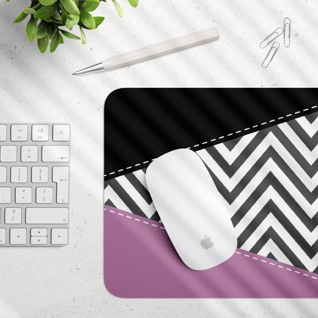 Grey Zigzag, Grey Chevron, Zigzag Pattern, Purple Mouse Mat (Creator Uploaded)
