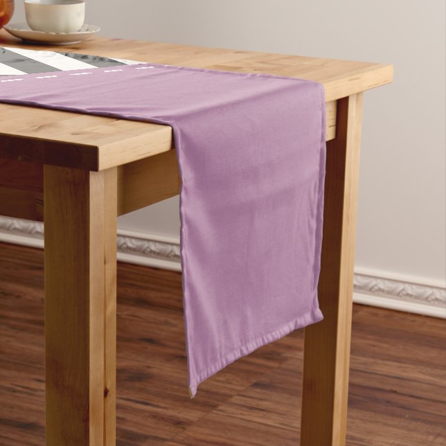 Grey Zigzag, Grey Chevron, Zigzag Pattern, Purple Short Table Runner (In Situ)