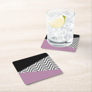 Grey Zigzag, Grey Chevron, Zigzag Pattern, Purple Square Paper Coaster