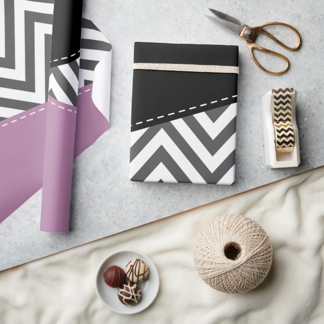 Grey Zigzag, Grey Chevron, Zigzag Pattern, Purple Wrapping Paper (Crafts)