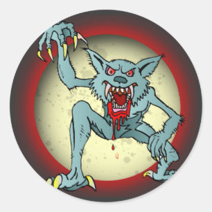 Greyback Werewolf Blood Red Full Moon Halloween Classic Round Sticker