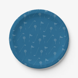 GreyBlue Golf Ball/Flag Pattern Paper Plate