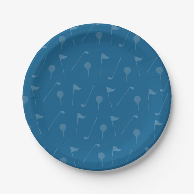 GreyBlue Golf Ball/Flag Pattern Paper Plate (Front)