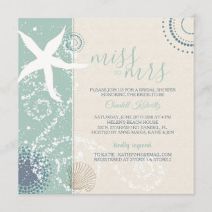 Greyed Jade Dusky Blue Beach Bridal Shower Invitation