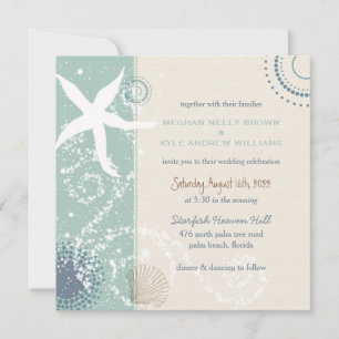 Greyed Jade Dusky Blue Beach Wedding Invitation