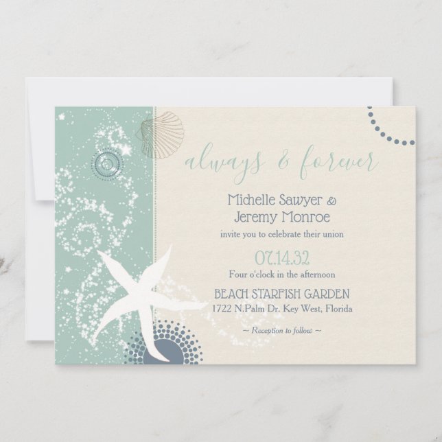 Greyed Jade Dusky Blue Seaside Wedding Invitation (Front)