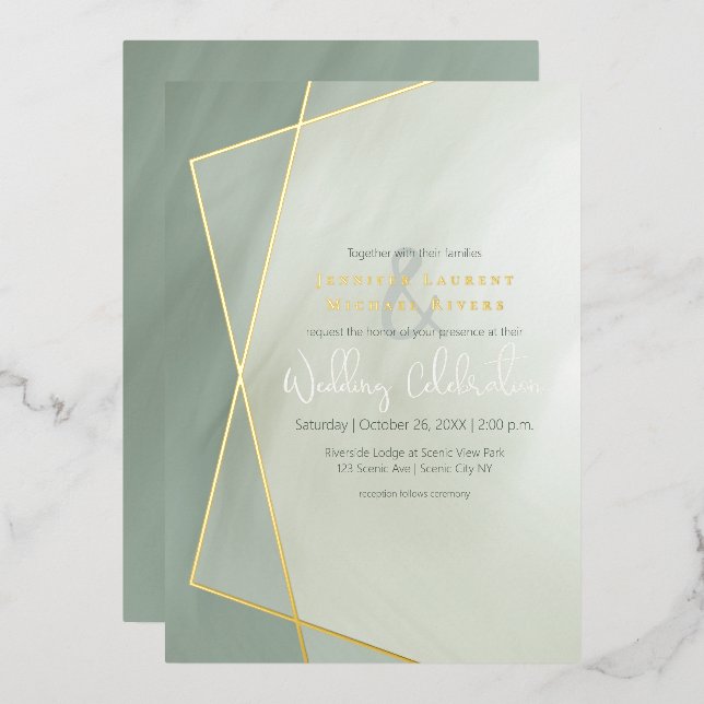 greyed jade gold frame typography wedding gold (Front/Back)