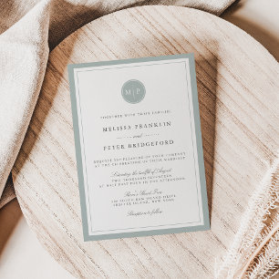 Greyed Jade Monogram Wedding Invitation