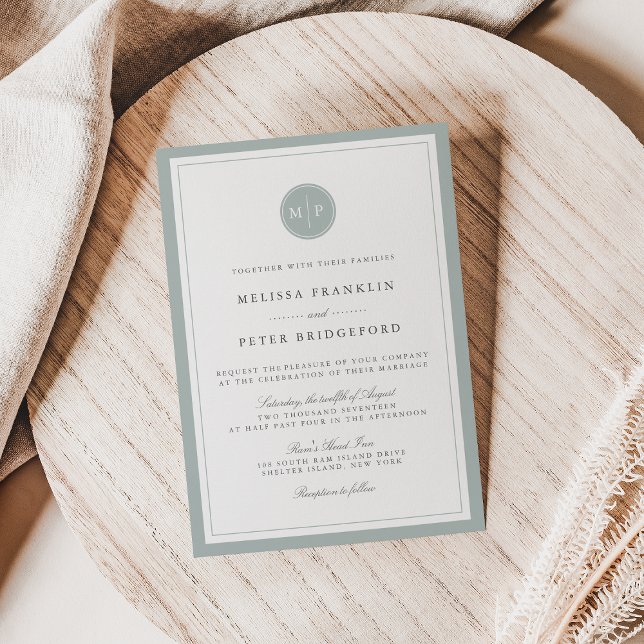 Greyed Jade Monogram Wedding Invitation (Creator Uploaded)