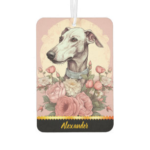 Greyhound amid spring's blooming roses car air freshener