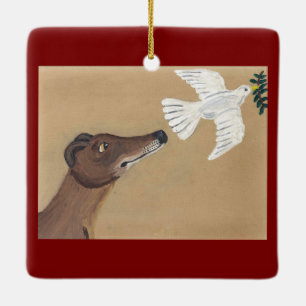 Greyhound and Dove Ceramic Ornament