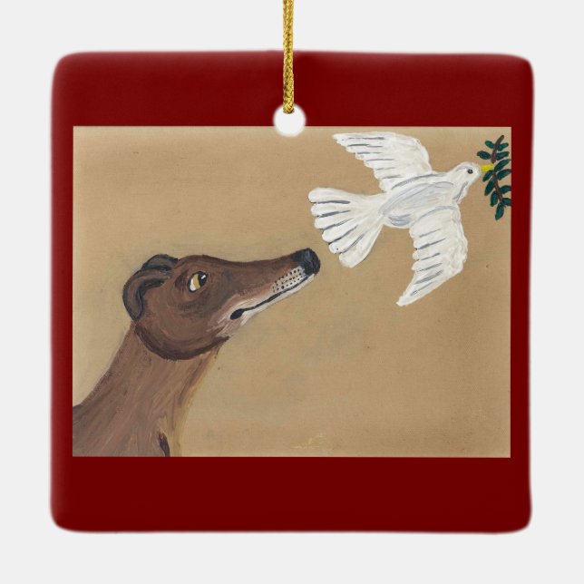 Greyhound and Dove Ceramic Ornament (Back)