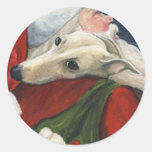 Greyhound and Santa Dog Art Christmas Sticker