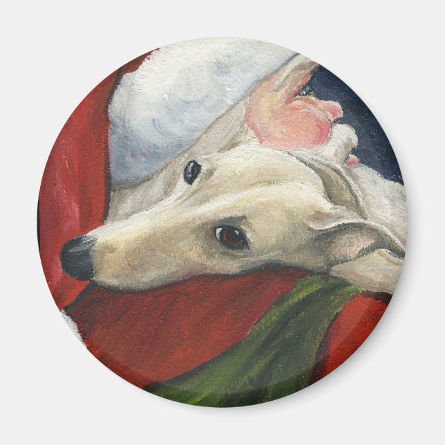 "Greyhound and Santa" Dog Art Magnet (Front)
