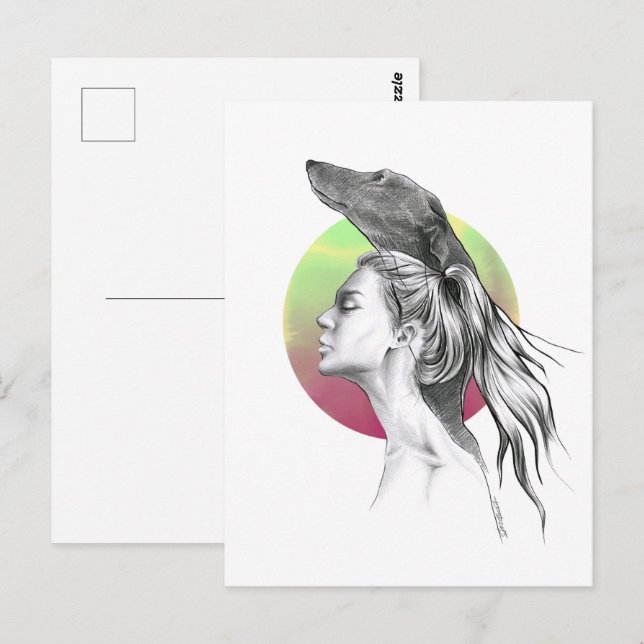 Greyhound and Woman Portrait Dog Lover Elegant Art Postcard (Front/Back)