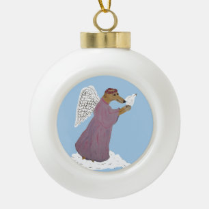 Greyhound Angel with White Dove Ceramic Ball Christmas Ornament
