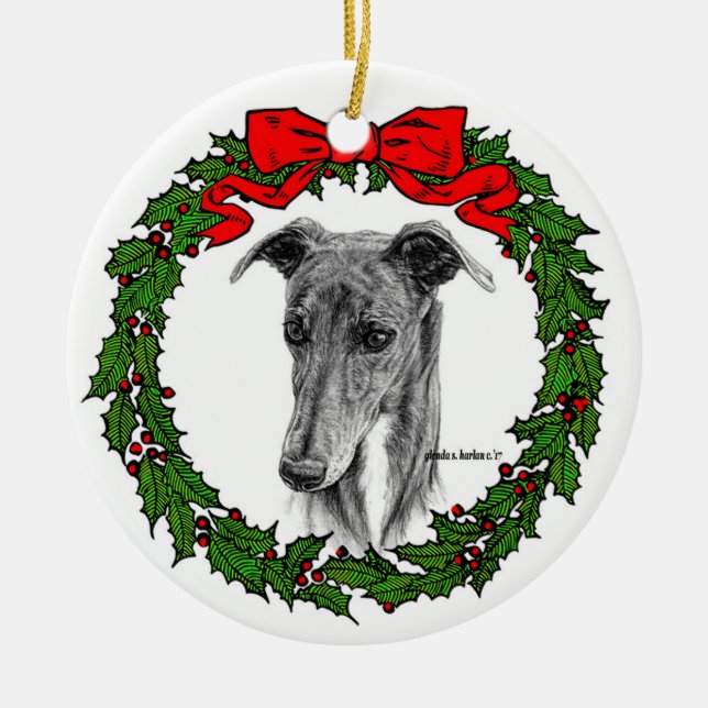 Greyhound Art by Glenda S. Harlan Ceramic Tree Decoration (Front)