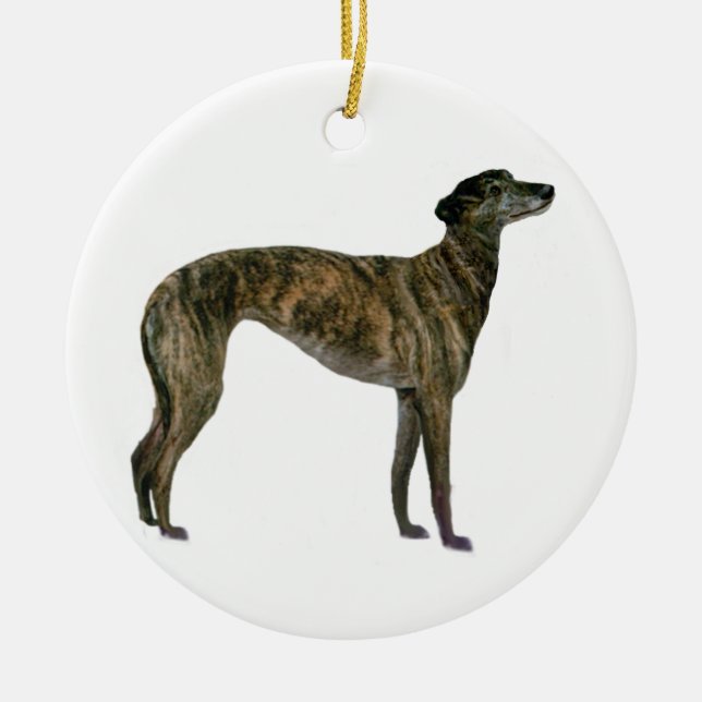 Greyhound - Brindle (standing) Ceramic Tree Decoration (Front)