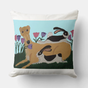 Greyhound & Bunny Friends Throw Pillow