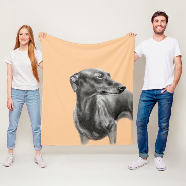 Greyhound Charcoal Hand Drawn Artwork Fleece Blanket (In Situ)