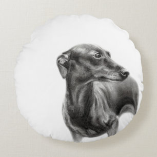 Greyhound Charcoal Hand Drawn Artwork Round Cushion