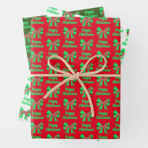Greyhound Christmas Dog & Green Bow 3 Colour Wrapping Paper Sheet