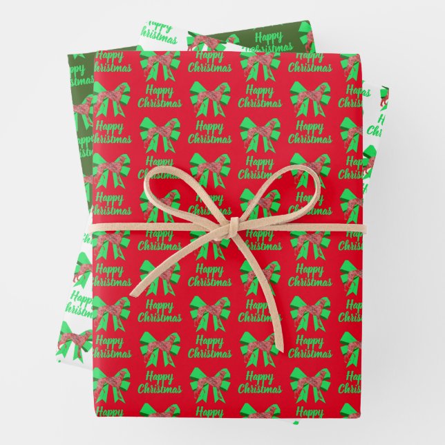 Greyhound Christmas Dog & Green Bow 3 Colour Wrapping Paper Sheet (In situ)