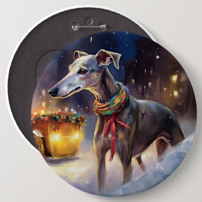 Greyhound Christmas Festive Season  6 Cm Round Badge (Front & Back)
