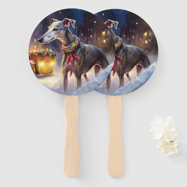 Greyhound Christmas Festive Season  Hand Fan (Front and Back)