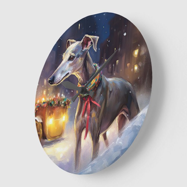 Greyhound Christmas Festive Season  Large Clock (Angle)