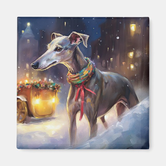 Greyhound Christmas Festive Season  Magnet (Front)
