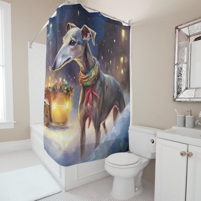 Greyhound Christmas Festive Season  Shower Curtain (In Situ)