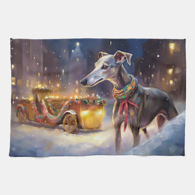 Greyhound Christmas Festive Season  Tea Towel (Horizontal)