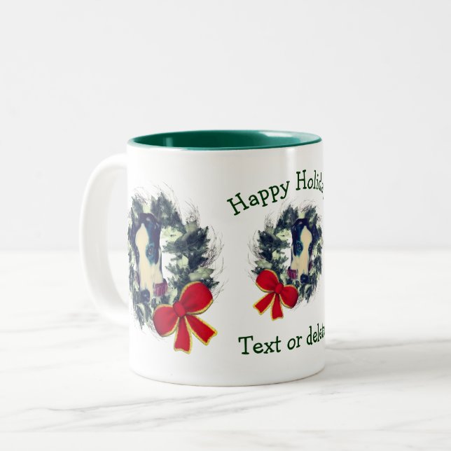 Greyhound Christmas Holiday Personalised  Two-Tone Coffee Mug (Front Left)