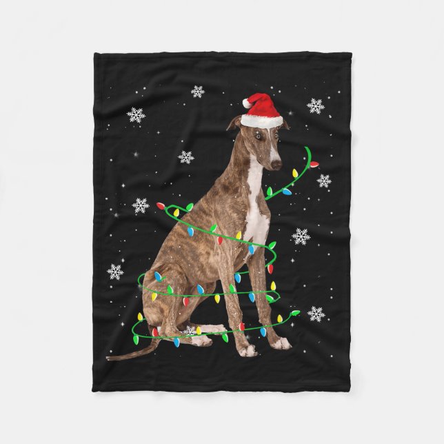 greyhound christmas light cute santa greyhound fleece blanket (Front)