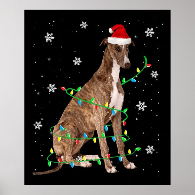 greyhound christmas light cute santa greyhound poster (Front)