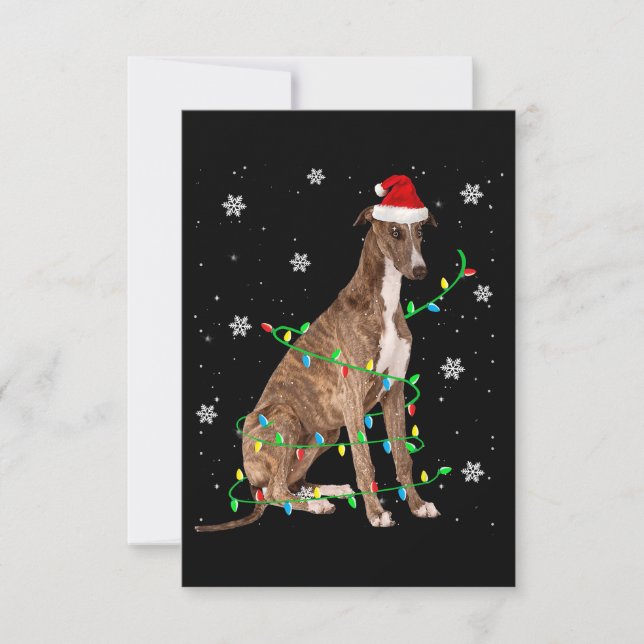 greyhound christmas light cute santa greyhound thank you card (Front)