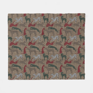Greyhound Christmas Plaid Burlap Fleece Blanket