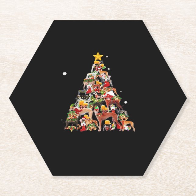 Greyhound Christmas Tree Lights Funny Dog Xmas Gif Paper Coaster (Front)