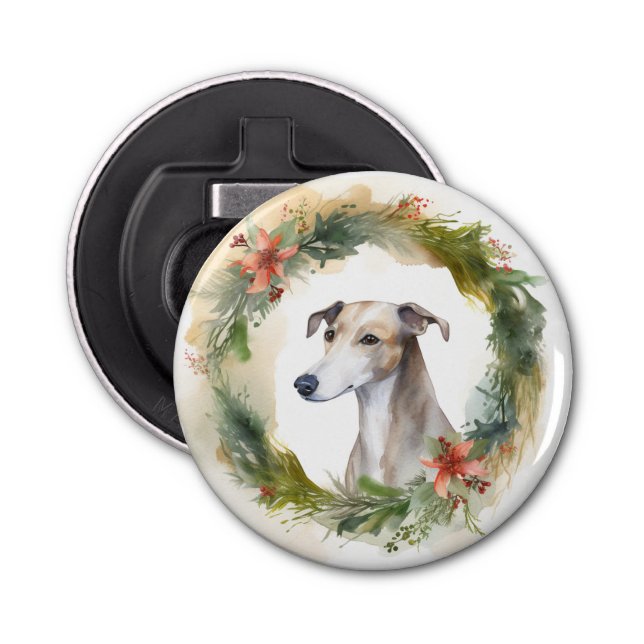 Greyhound Christmas Wreath Festive Pup  Bottle Opener (Front)
