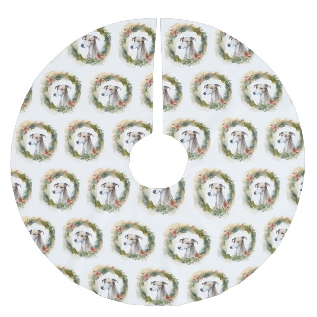 Greyhound Christmas Wreath Festive Pup  Brushed Polyester Tree Skirt (Front)