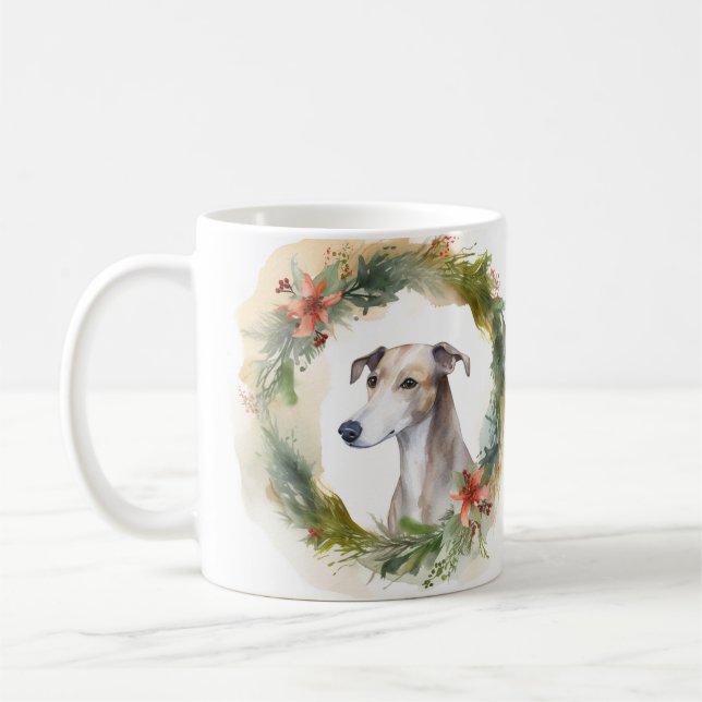 Greyhound Christmas Wreath Festive Pup  Coffee Mug (Left)