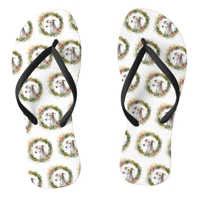 Greyhound Christmas Wreath Festive Pup  Flip Flops (Footbed)
