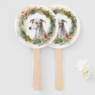 Greyhound Christmas Wreath Festive Pup  Hand Fan