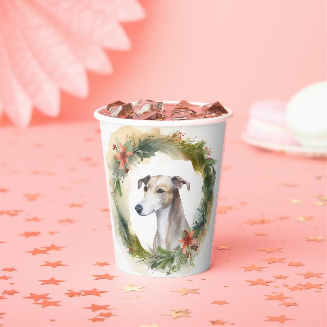Greyhound Christmas Wreath Festive Pup  Paper Cups (Insitu)